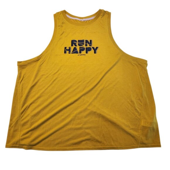 Brooks Tank Top Run Happy Stretch‎ Logo Lightweight Yellow Womens XXL 2XL NEW - Picture 1 of 10